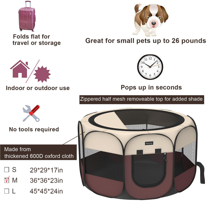 Hepeeng Foldable Pet Playpen with Accessories Medium 36"