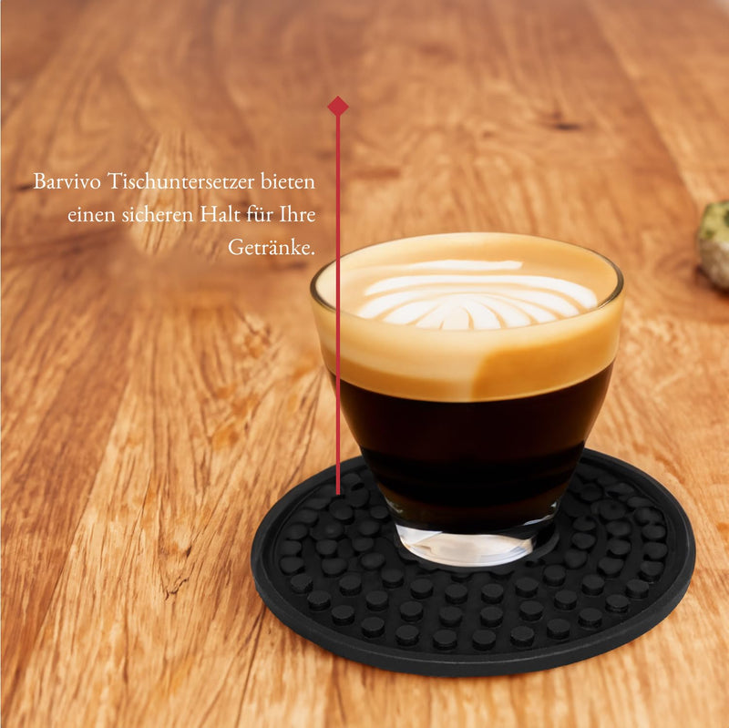 Barvivo Black Silicone Coasters - Durable Non-Slip Drink Mats (8 Pack)