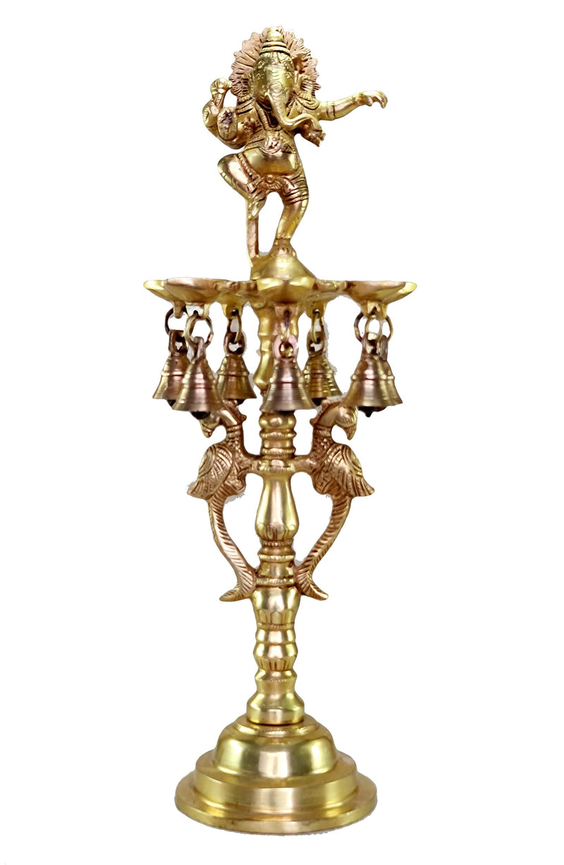 16.5 Inch Brass Ganesh Oil Lamp Home Decor Diya & Kuthu Vilakku for Office