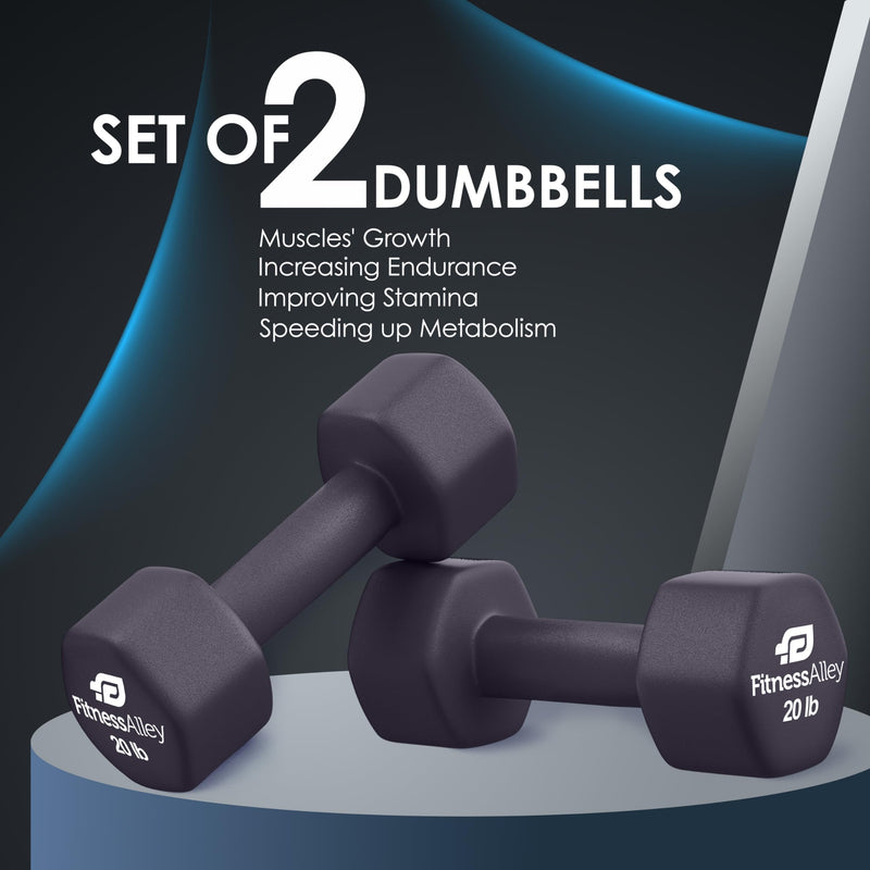 Fitness Alley Neoprene Coated 20lb Dumbbells Set Anti Roll for Gym & Home