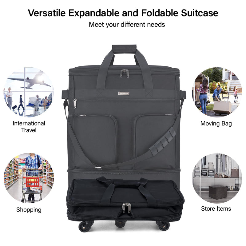 Hanke Expandable Foldable Rolling Travel Bag, Black, 68L-98L