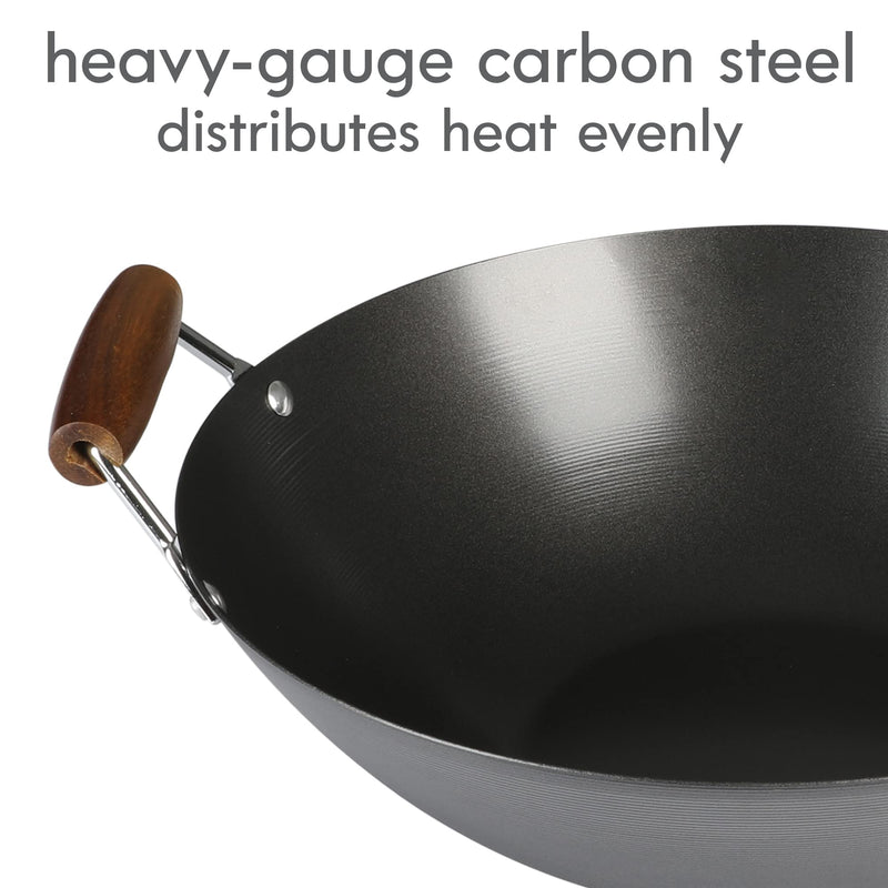 Kenmore Hammond Flat Bottom Carbon Steel Wok 14 Inch Black