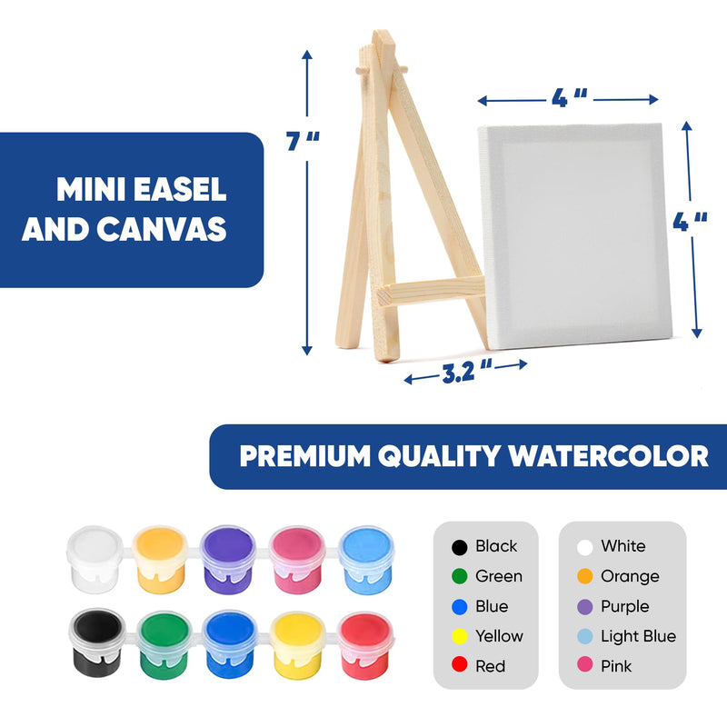 12 Mini 4x4 Inches Canvas & Easel Set with 10 Colors Acrylic Paint for Kids