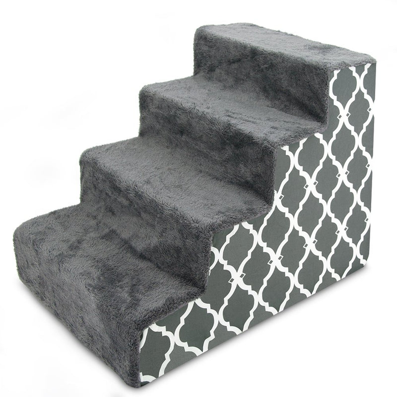 Gray Lattice Foam Pet Stairs for Small Dogs & Cats 4-Step