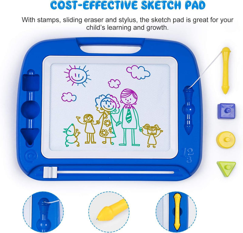 SGILE Kids Blue Magnetic Drawing Board 16×13in with Stamps