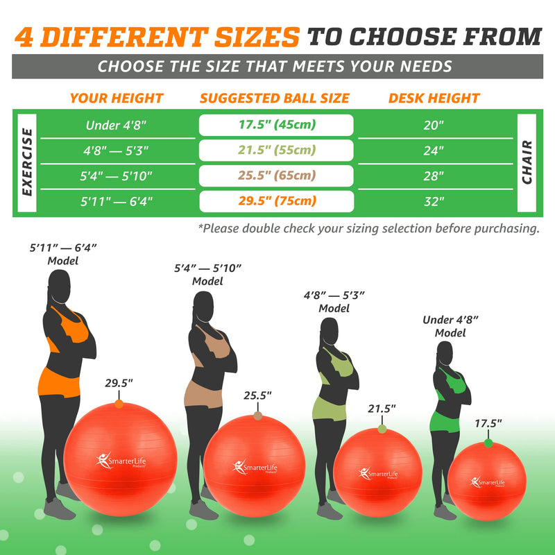 SmarterLife Workout Exercise Ball for Fitness Yoga Balance Yoga Ball 45 cm Orange