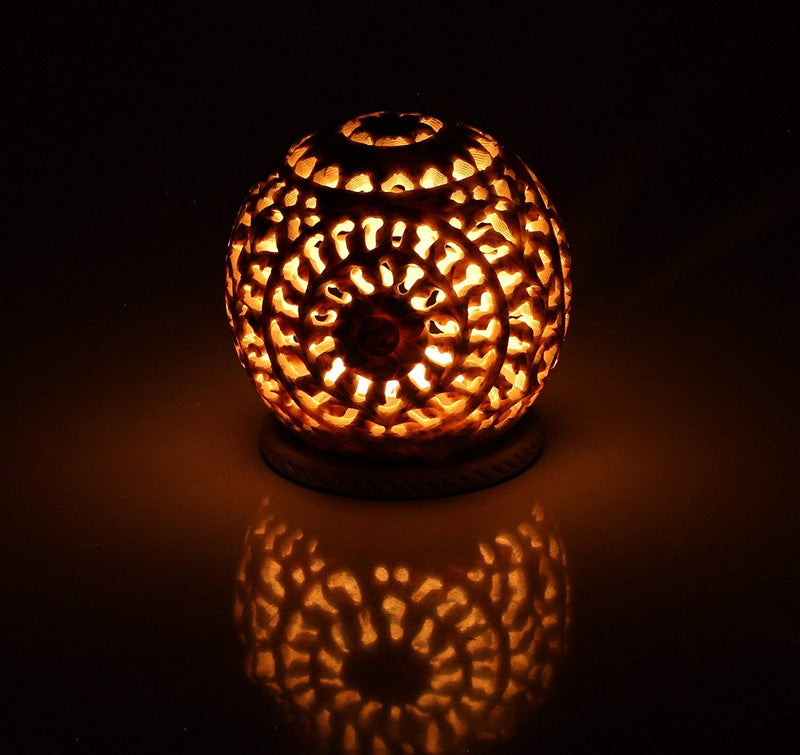 Intricate Soapstone Tealight Holder Floral Lantern