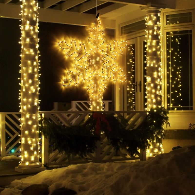 27" Warm White Christmas Snowflake Hanging Lights with Timer