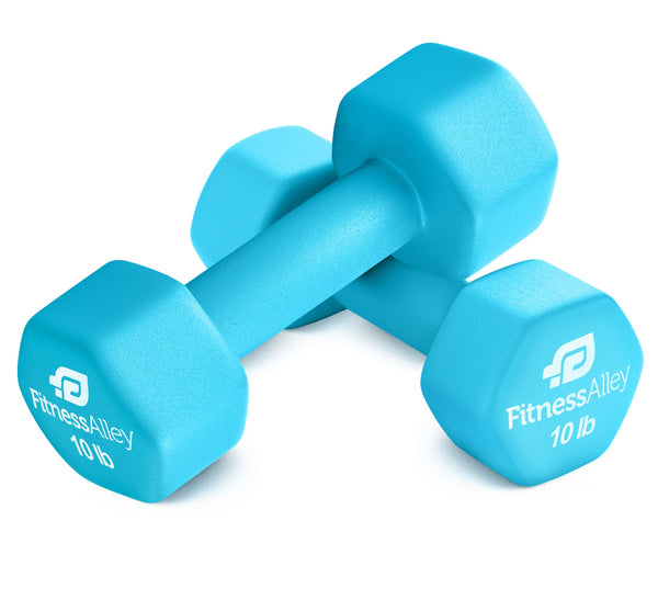 Fitness Alley Neoprene 10lb Dumbbells Set of 2 Anti Roll Hex Hand Weights