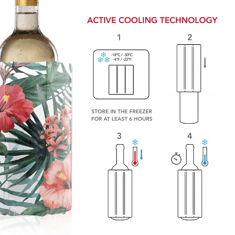 Vacu Vin Active Cooler Wine Chiller - Reusable, Flexible Wine Bottle Cooler - Floral Print - Wine Cooler Sleeve For Standard Size Bottles - Insulated Wine Bottle Chiller to Keep Wine Cold