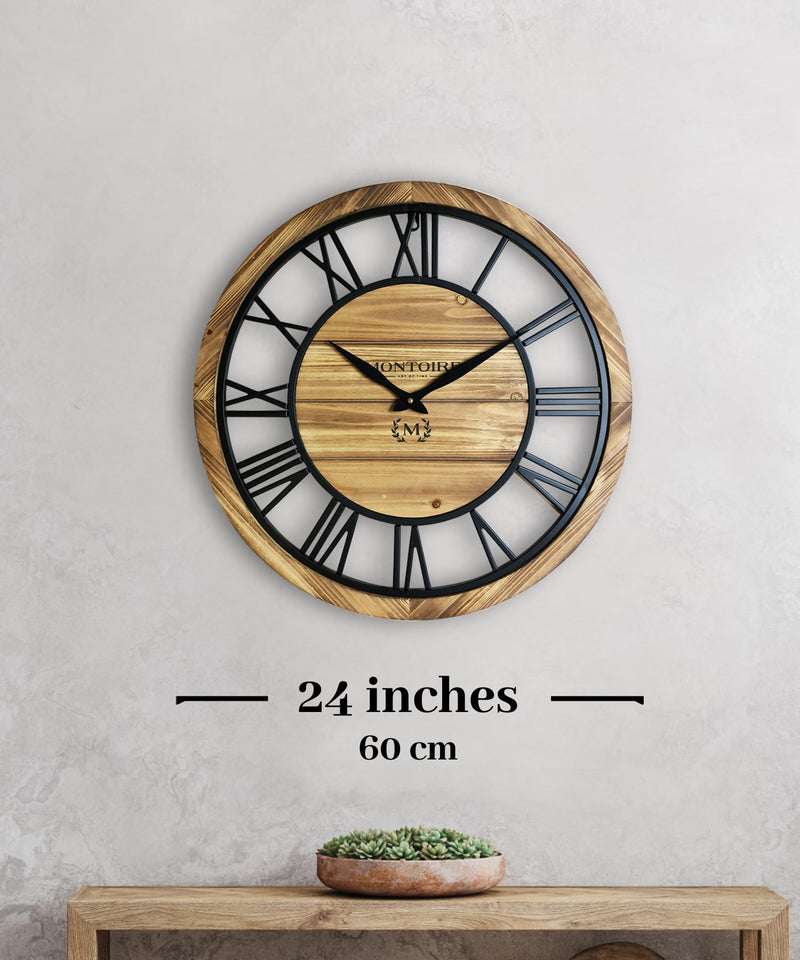 24 Inch Rustic Farmhouse Wall Clock with Roman Numerals