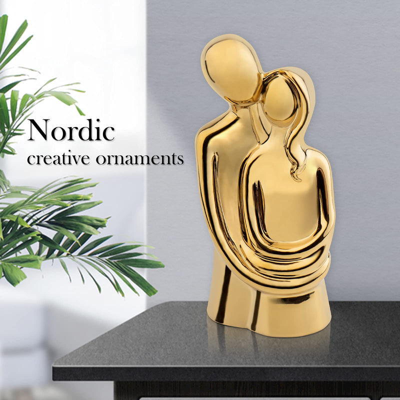 Notakia Hugging Couple Gold Statue Modern Romantic Home Office Decor