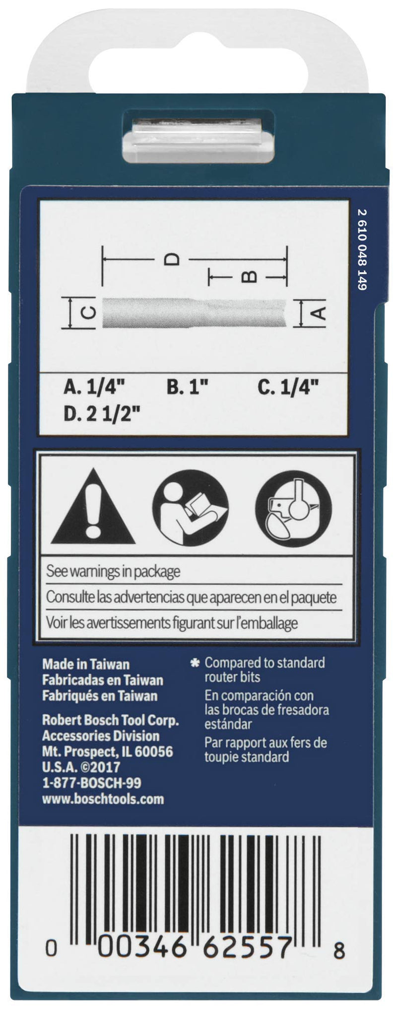 Bosch 85987MC 1 4 In. x 1 In. Solid Carbide Double Flute Straight Router Bit