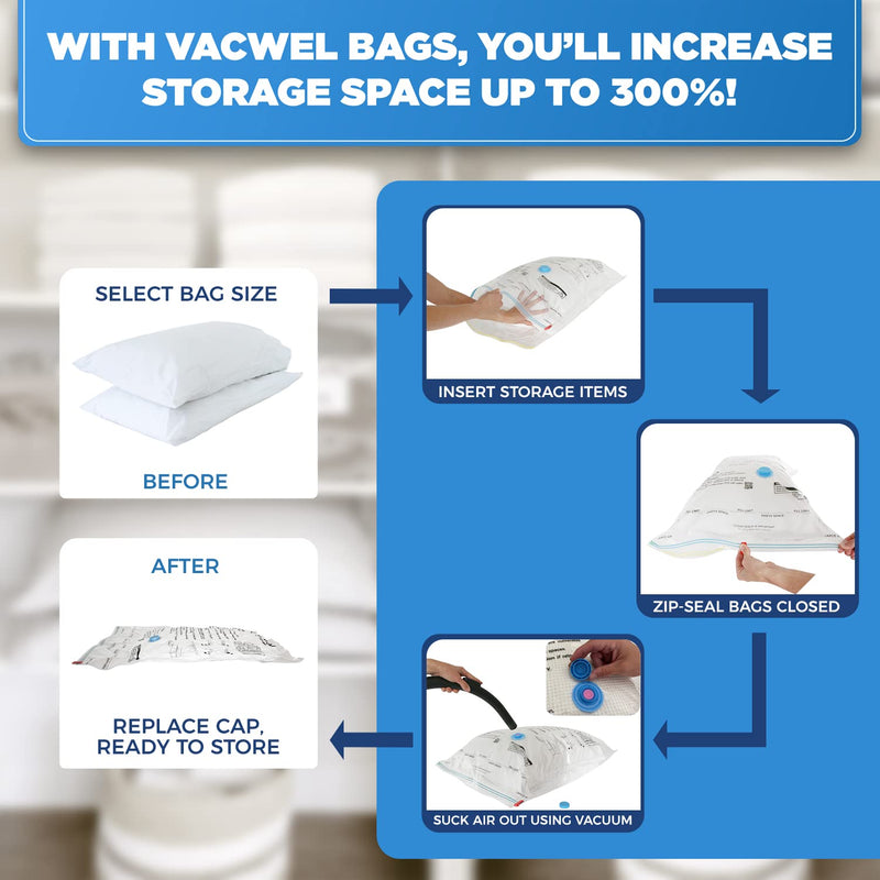 Vacwel 10-Pack Vacuum Storage Bags - 5 XXL (47x35in) + 5 Jumbo (43x30in)