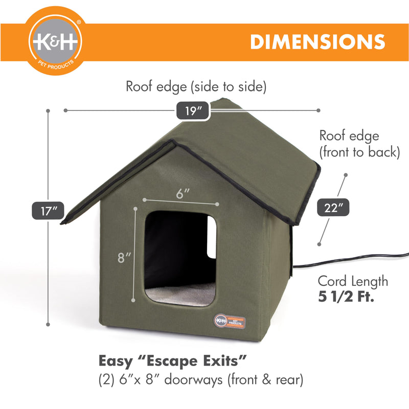 K&H Outdoor Heated Kitty House for Community Cats - Olive