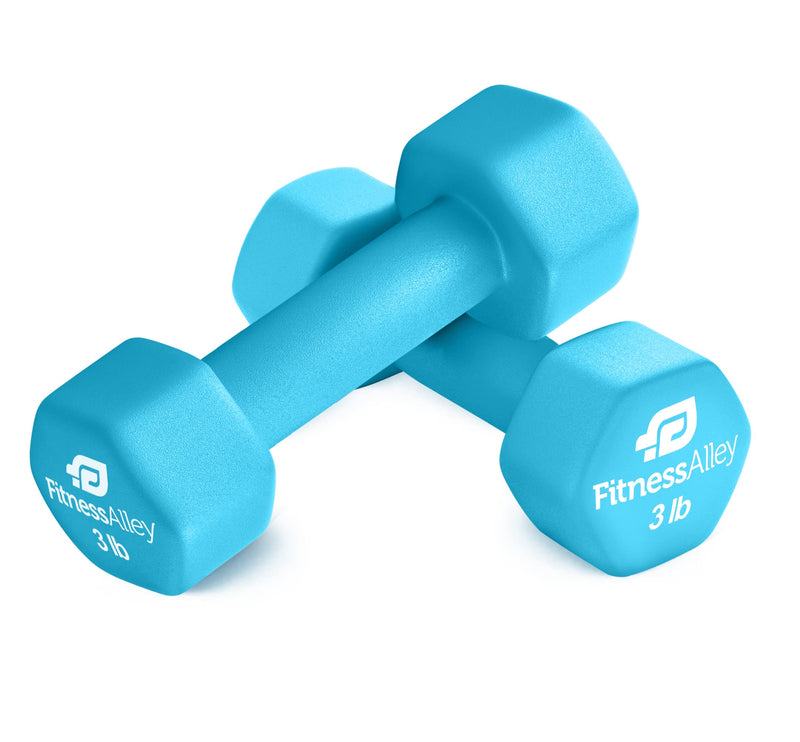 Fitness Alley 3lb Neoprene Dumbbell Set Non Slip Light Blue Hand Weights