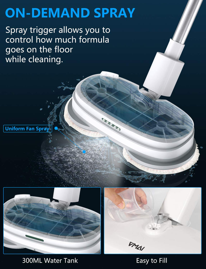 Cordless Electric Spin Mop With Water Tank & Led Headlight for Hardwood Floors