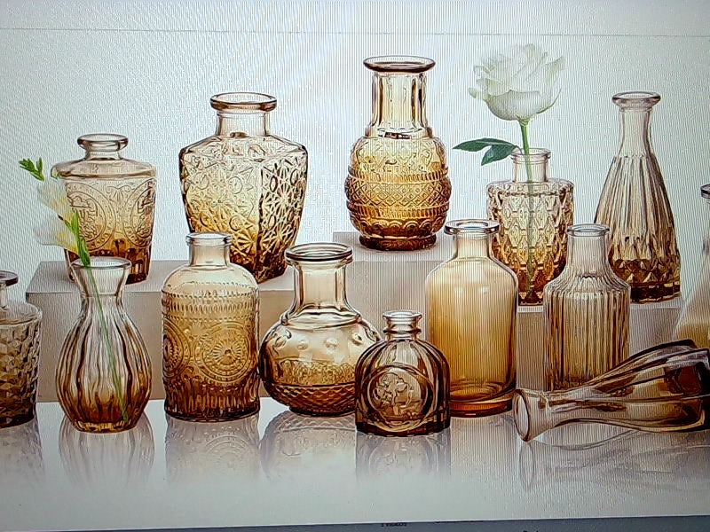 CUCUMI Decorative Brown Glass Bud Vase Set 14 Pcs Home Accessory