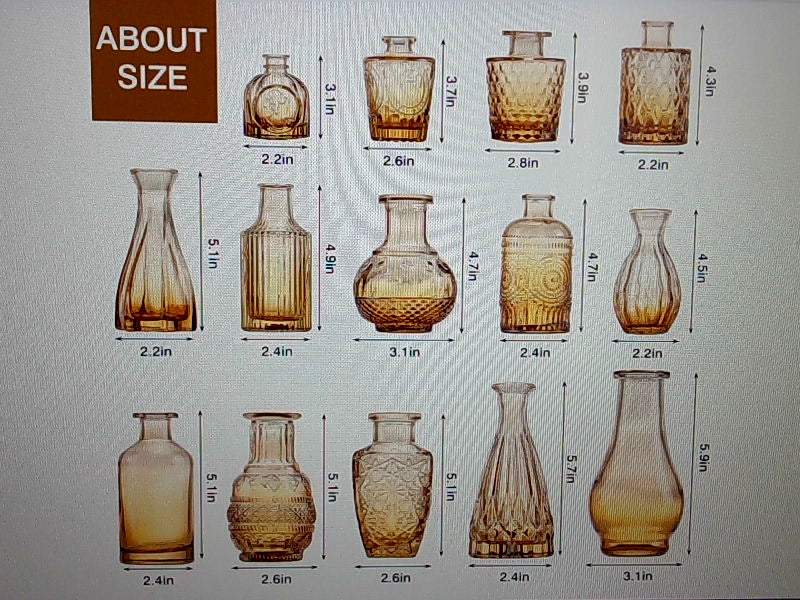 CUCUMI Decorative Brown Glass Bud Vase Set 14 Pcs Home Accessory