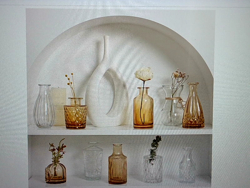 CUCUMI Decorative Brown Glass Bud Vase Set 14 Pcs Home Accessory