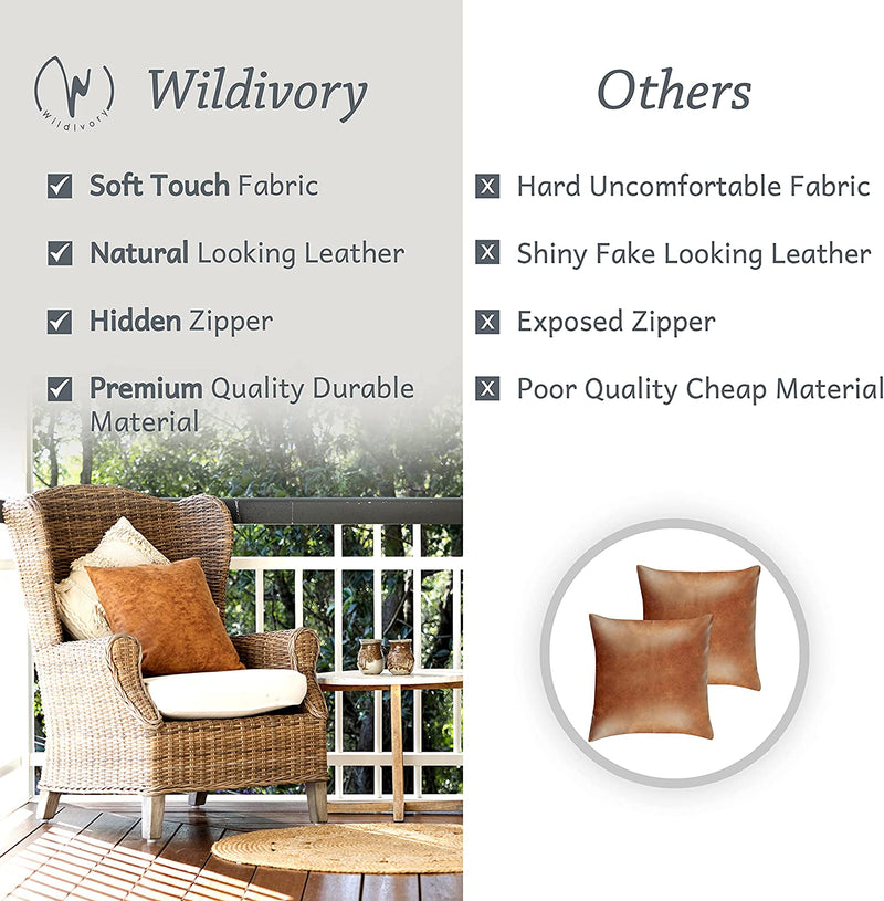 Wildivory 2 Pack Faux Leather Pillow Covers 18x18 Inch