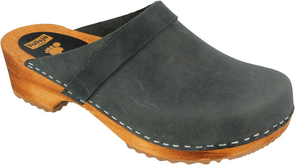 Vollsjo Women's Genuine Leather Wooden Clogs Made In Eu 7 Suede - Grey Color Suede - Grey Size 7