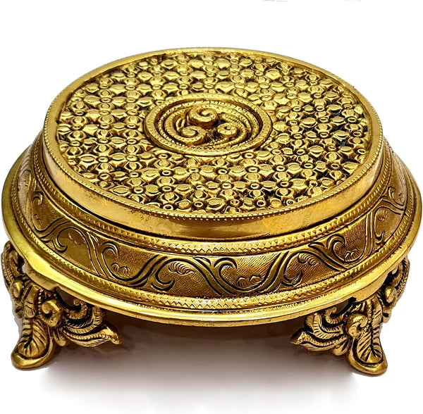 Esplanade Brass Decorative Round Pooja God Stool, 7" Inches