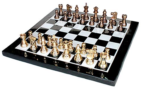 StonKraft - 15" x 15" Collectible Black Marble Chess Game Board Crafted Pieces