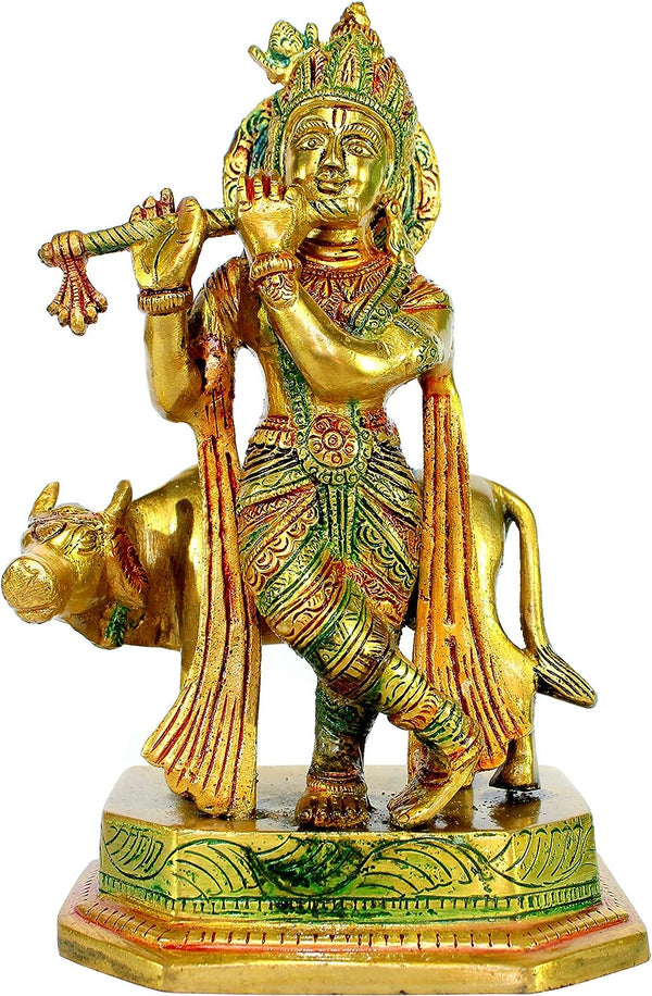 StonKraft Lord Krishna Kishan Kanha Brass 8" Multicolor