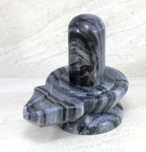 KLEO Black Marble Stone Shiva Lingam Shiv Ling Idol Murti Statue 5.25 Grey