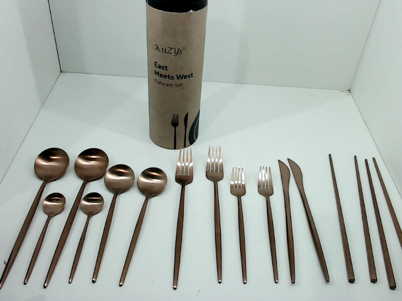 Matte Copper Utensil Set with Reusable Chopsticks, 14-Piece