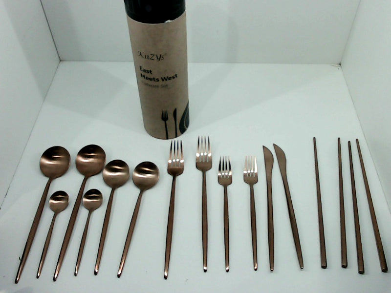 Matte Copper Utensil Set with Reusable Chopsticks, 14-Piece