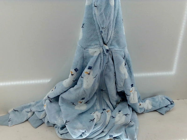 Cozy Snowman Fleece Blanket - Light Blue