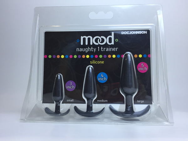 Doc Johnson Doc Johnson Mood - Naughty 1 Trainer Set - Small, Medium, Large, - Silicone Butt Plugs with Tapered Base for Comfort Between The Cheeks, Black