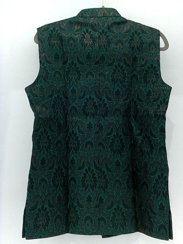 Men's Green Brocade Nehru Collar Waistcoat Size 38