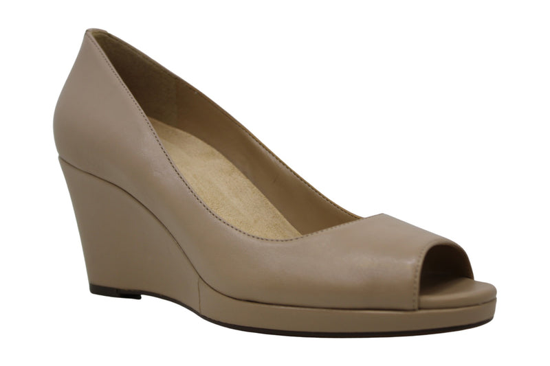 Naturalizer Women's Olivia Taupe Leather Peep Toe Wedge Sandals - Size 6