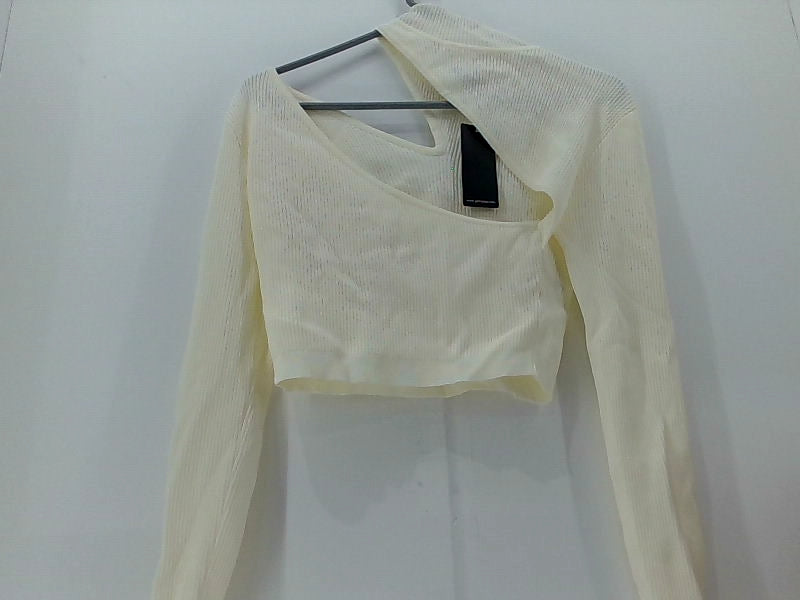 Women's Ivory Asymmetrical Long Sleeve Top - Medium