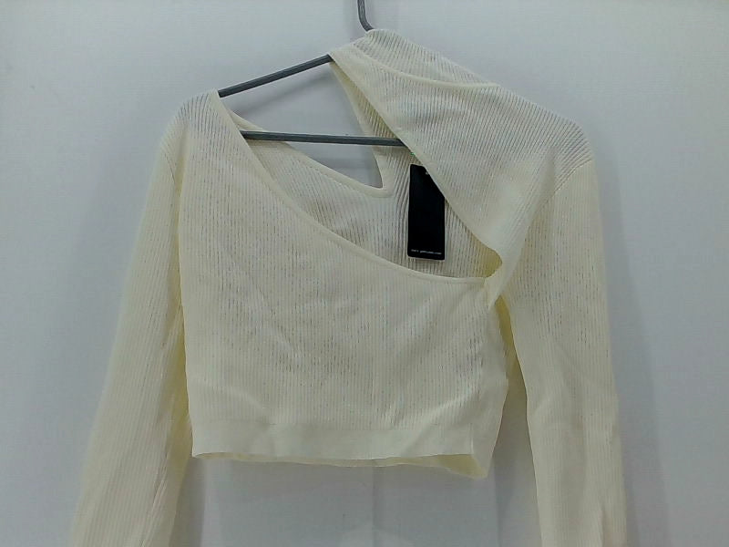 Women's Ivory Asymmetrical Long Sleeve Top - Medium