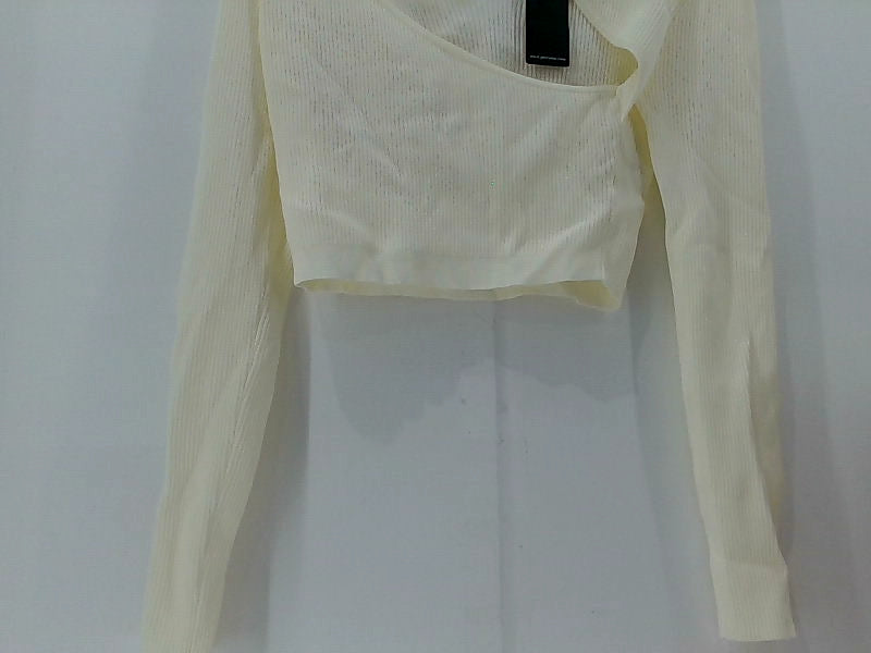 Women's Ivory Asymmetrical Long Sleeve Top - Medium