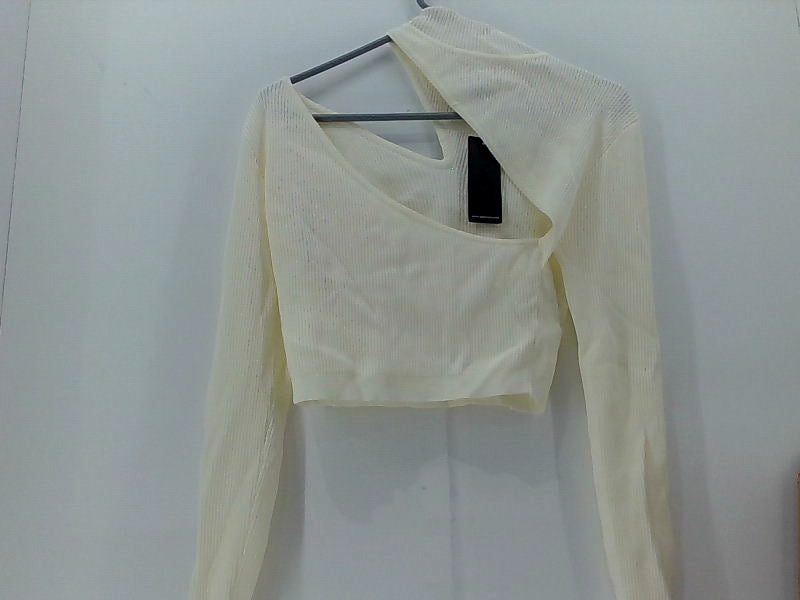 Women's Ivory Asymmetrical Long Sleeve Top - Medium