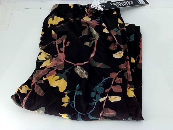 Floral Print Black Women's One Size Leggings