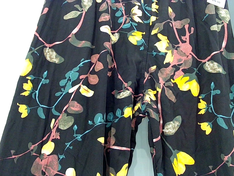 Floral Print Black Women's One Size Leggings