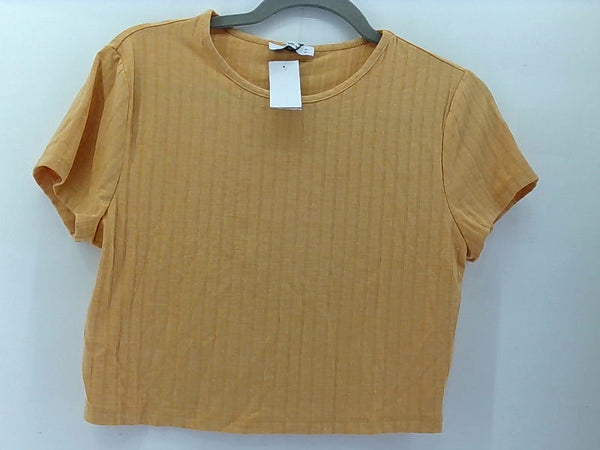 Yellow Ribbed Short Sleeve Women's Top Size Large