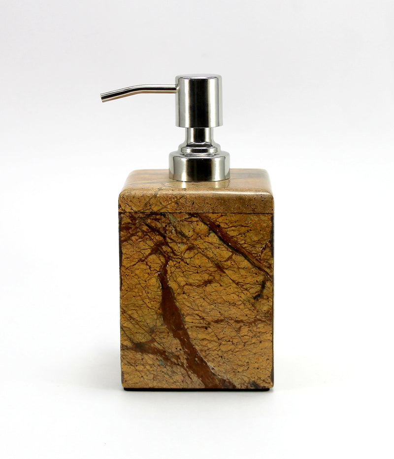 Natural Stone Soap Dispenser with Stainless Pump - Brown