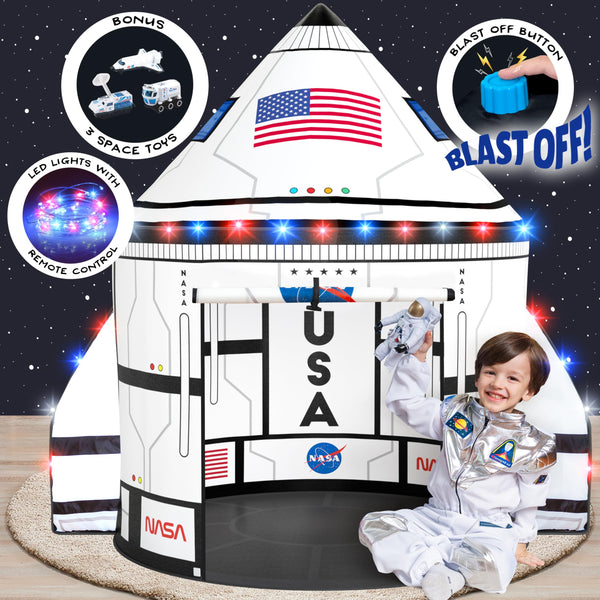 Kids Space Shuttle Explorer Play Tent with LED Lights & Toys