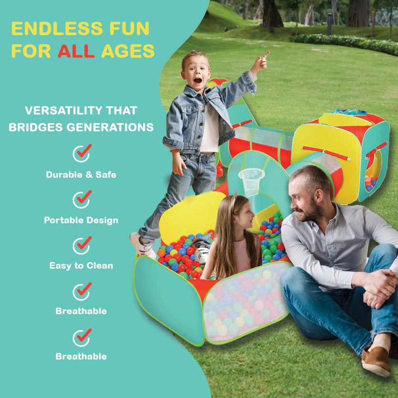 5pc Kids Jungle Gym Tent Set with Ball Pit & Crawl Tunnels