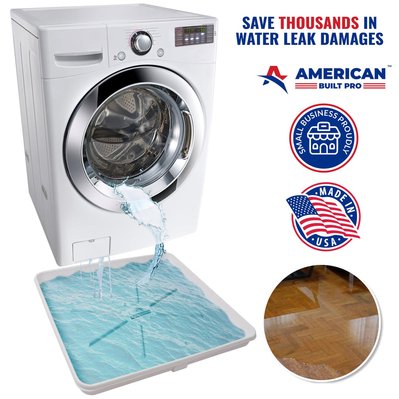 American Built Pro Washer Drain Pan with 1" Adapter Fitting - White