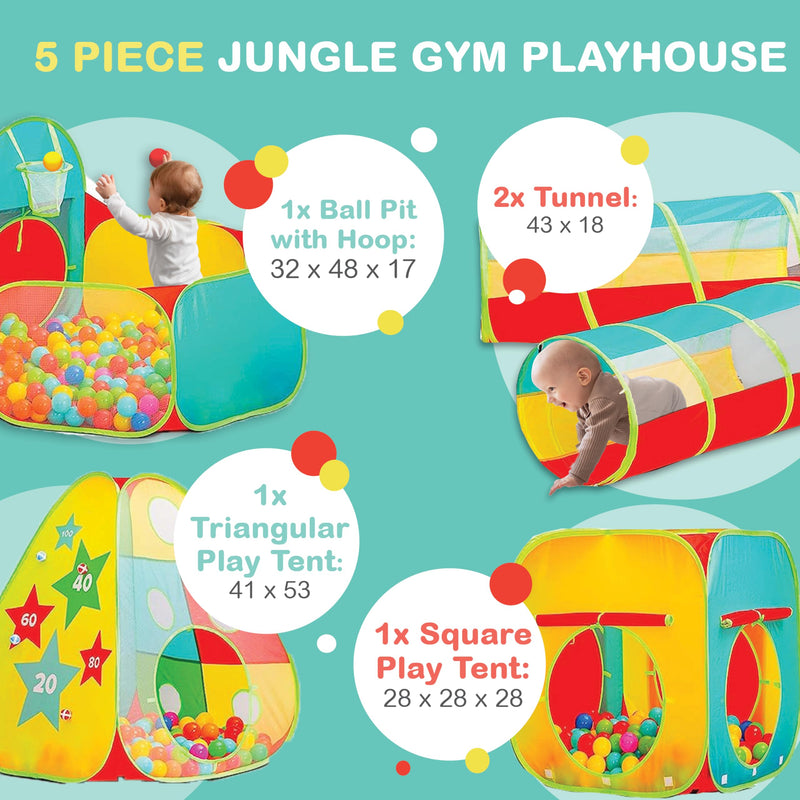 5pc Kids Jungle Gym Tent Set with Ball Pit & Crawl Tunnels