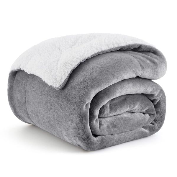 Bedsure Sherpa Fleece Throw Blanket Twin Size Soft & Warm 60x80 Inches Grey