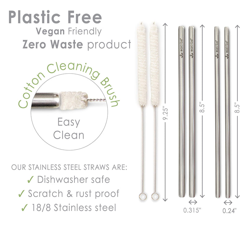 Portable Stainless Steel Reusable Straws with Case and Brush - 8.5 Inches